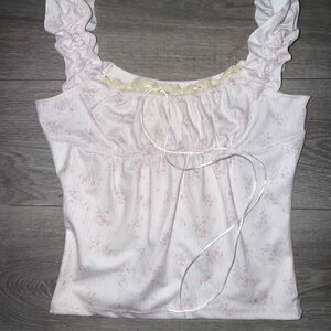 Elegant Pink Floral Ruffle Tank Top